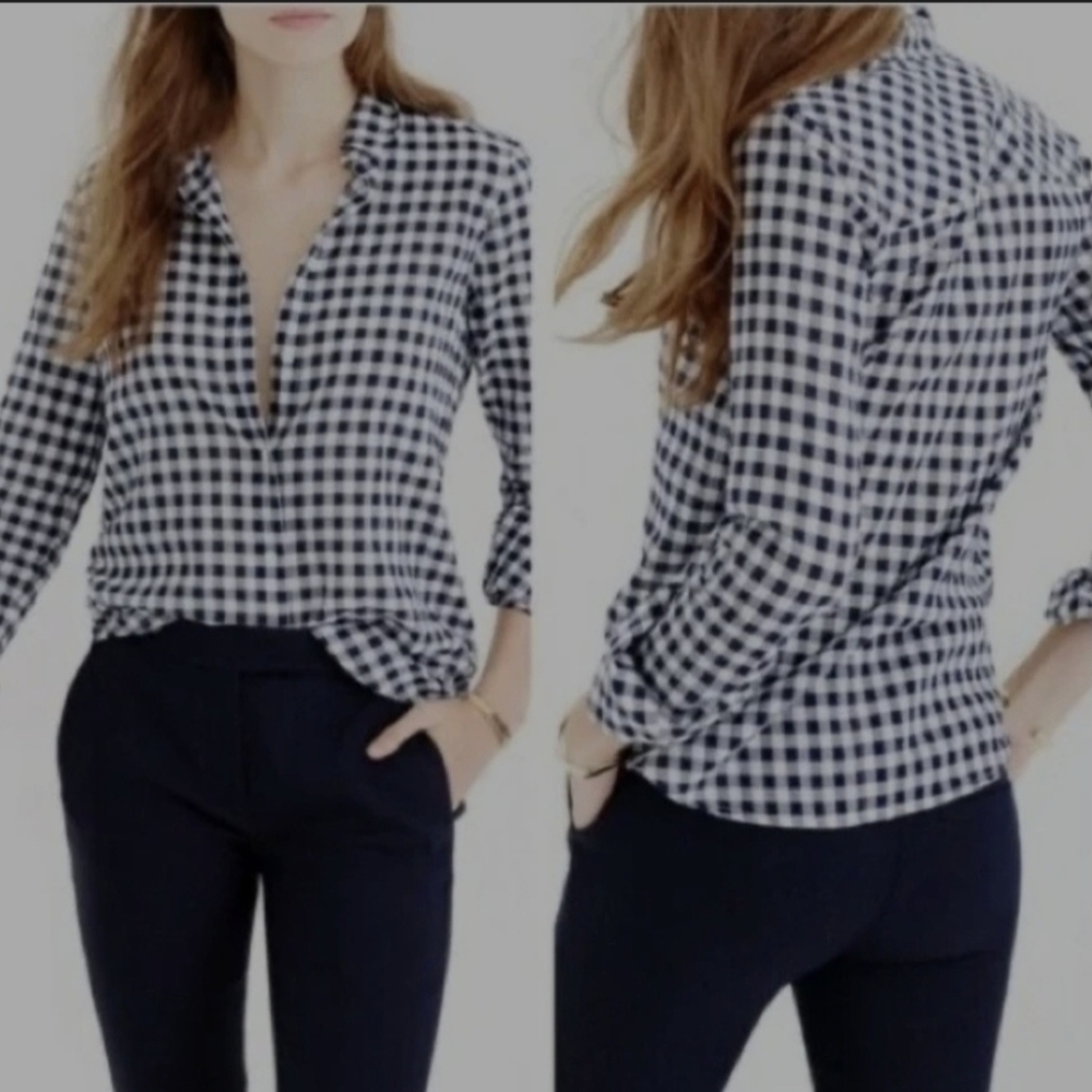 J. Crew The Perfect Shirt Gingham Blue White Plaid Checker Button Down Shirt 12